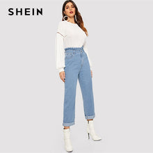 Load image into Gallery viewer, SHEIN Blue Paperbag Waist Bleach Wash Skinny Zipper Fly Jeans Women Office Lady Minimalist 2019 Spring Fashion Solid Trousers